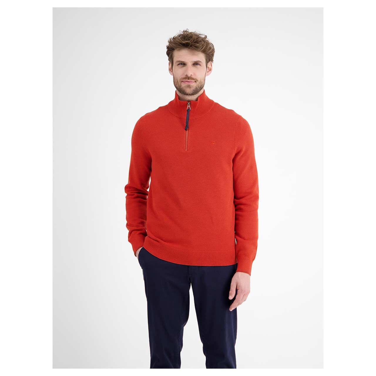 Herren Pullover Troyer von Lerros in Rot, Vorderansicht am Model