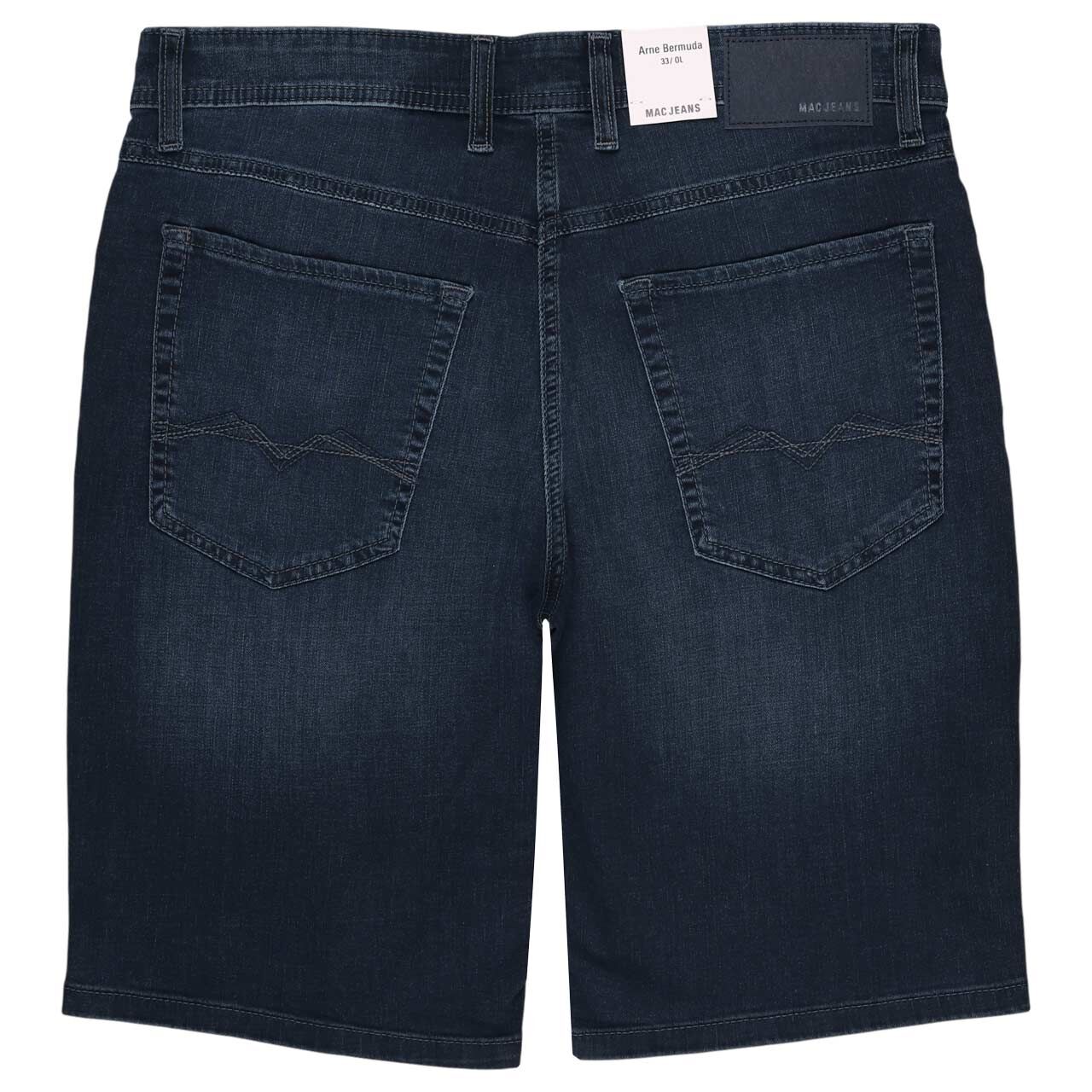 Stretch Herrenjeans Arne Bermuda von MAC in Dunkelblau angewaschen, Rückansicht