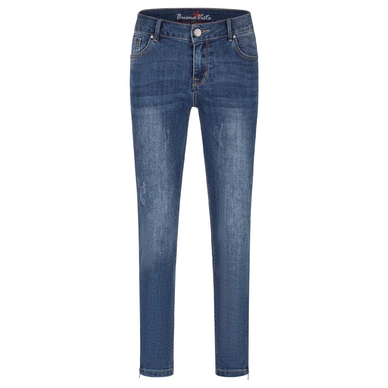Damenjeans Italy V 7/8 Stretch Denim von Buena Vista in Blau angewaschen mit Destroyed-Effekten, Vorderansicht
