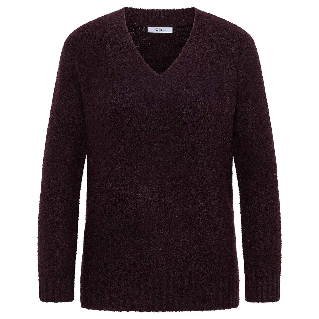 Cecil Damen Bouclé Pullover V-Neck eggplant red
