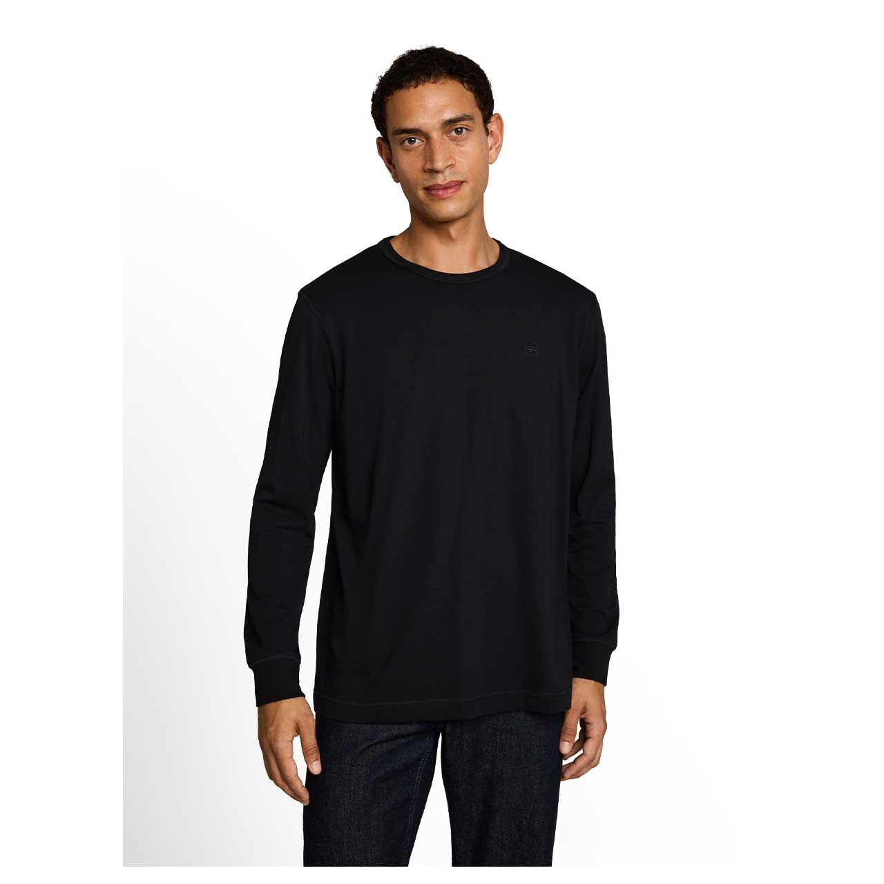 Herren Langarm Shirt von Tom Tailor in Schwarz, Vorderansicht am Model