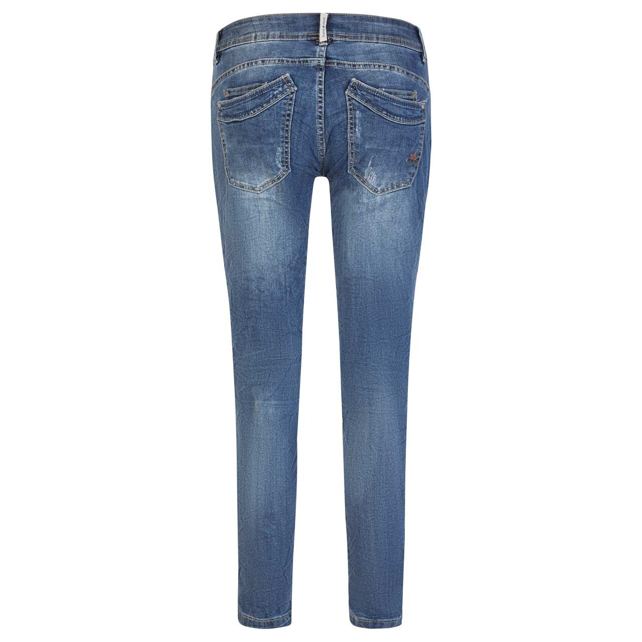 Damen Ankle Jeans Malibu TS Cropped Stretch Denim von Buena Vista in Blau angewaschen mit Destroyed-Effekten, Rückansicht