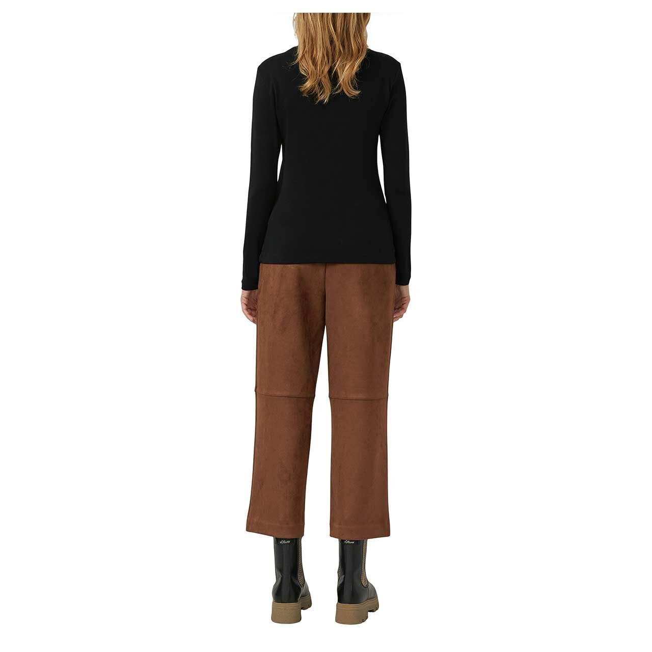 s.Oliver Damen Rollkragen Langarm Shirt in Schwarz, Rückansicht am Model