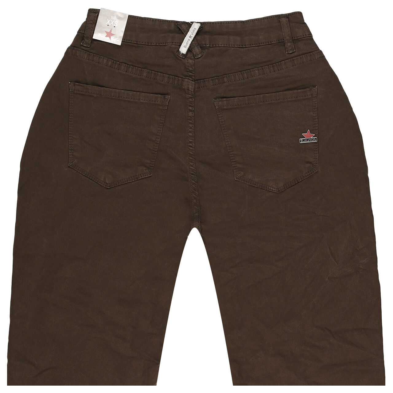 Damen Ankle Baumwollhose Ibiza Cropped Stretch Twill von Buena Vista in Dunkelbraun, detaillierte Rückansicht