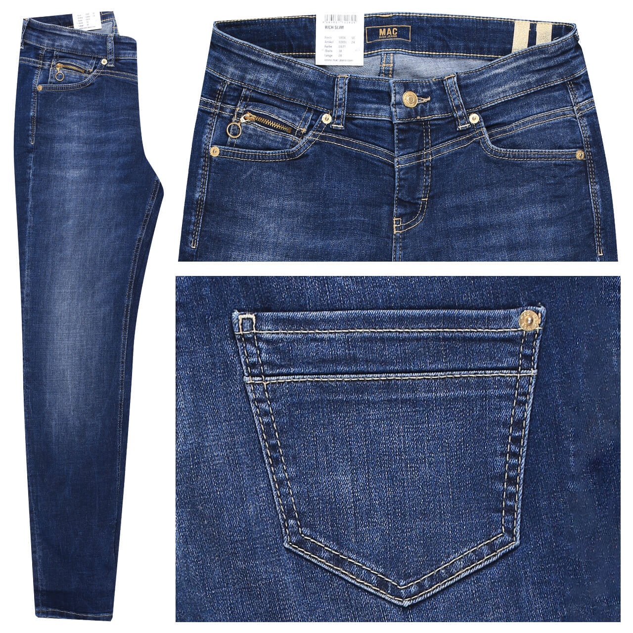 mac-jeans-rich-slim-dark-blue-d671 MAC Jeans Rich Slim für Damen in Dunkelblau verwaschen, FarbNr.: D671