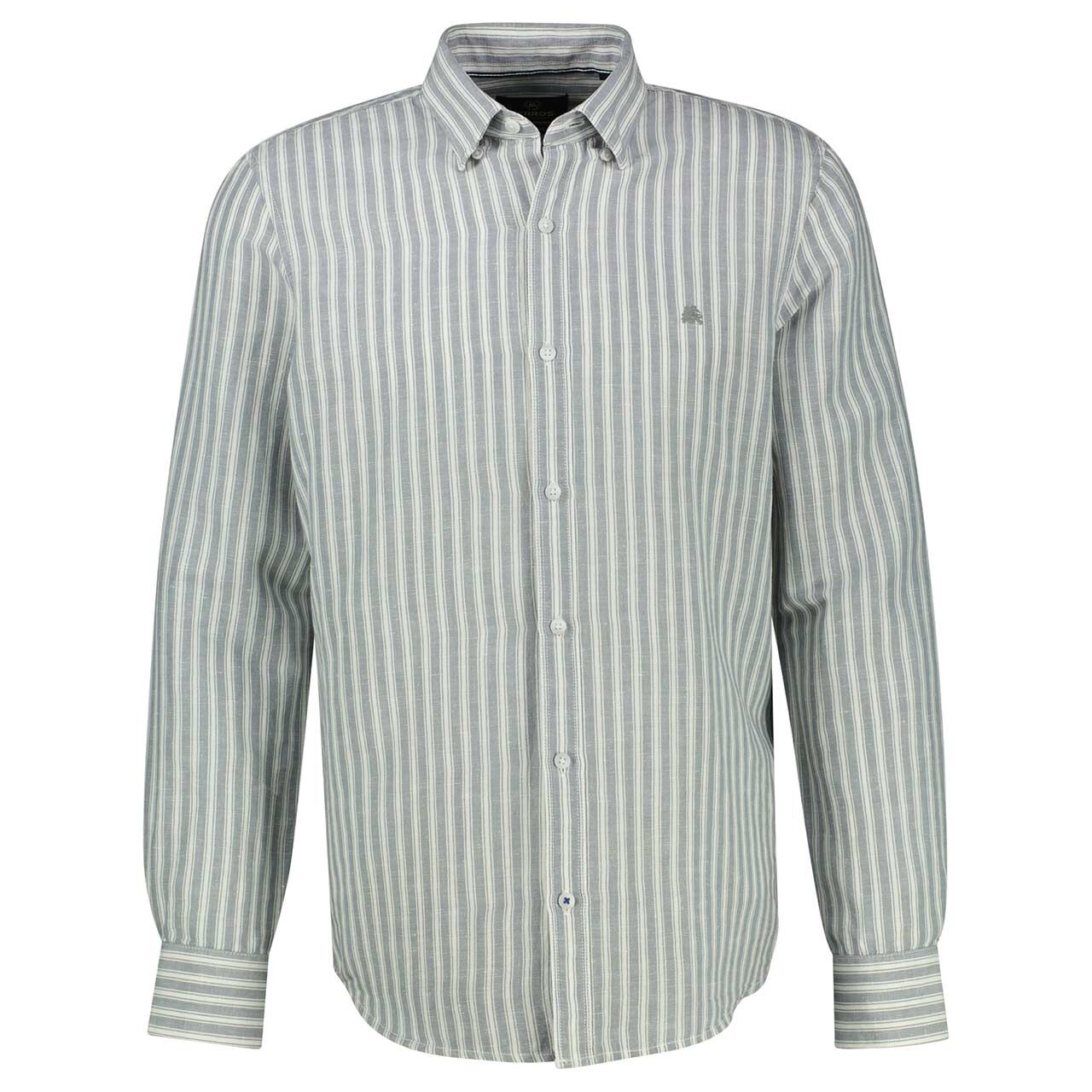Lerros Herren Leinen Langarm Hemd storm grey green stripes