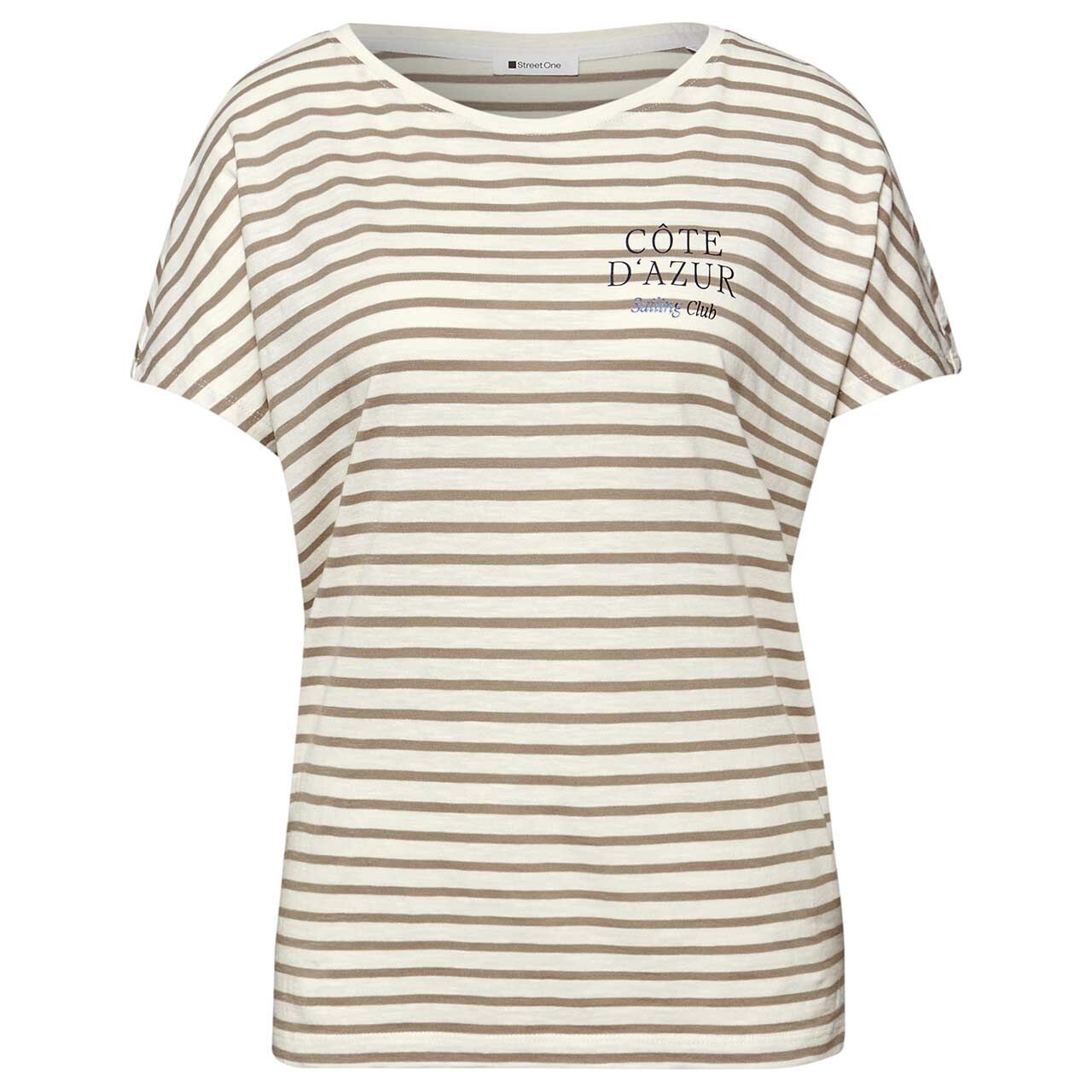 Street One Damen T-Shirt Striped Chest Print safari beige