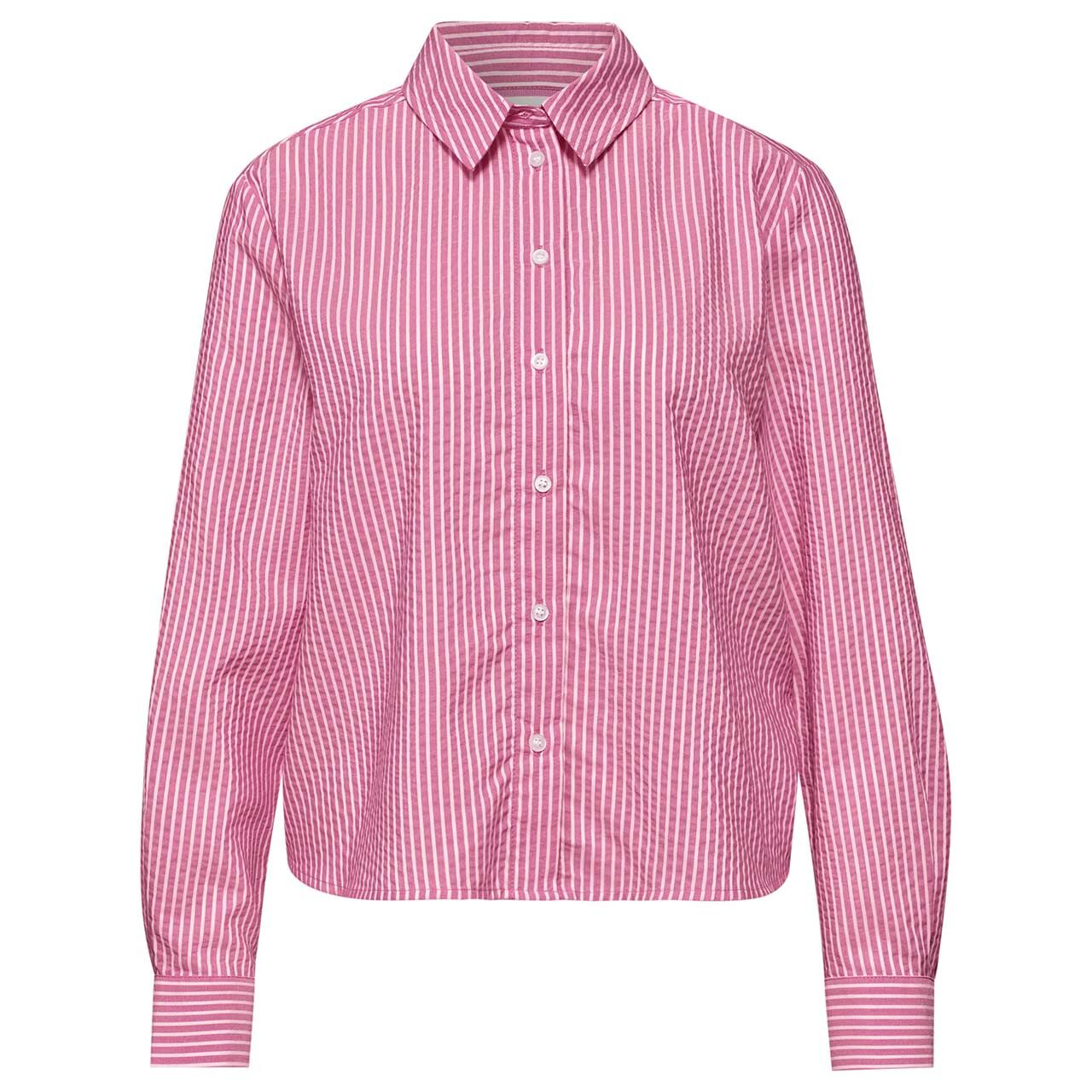 Street One Damen Langarm Bluse Seersucker Striped Shirtcollar magenta dream