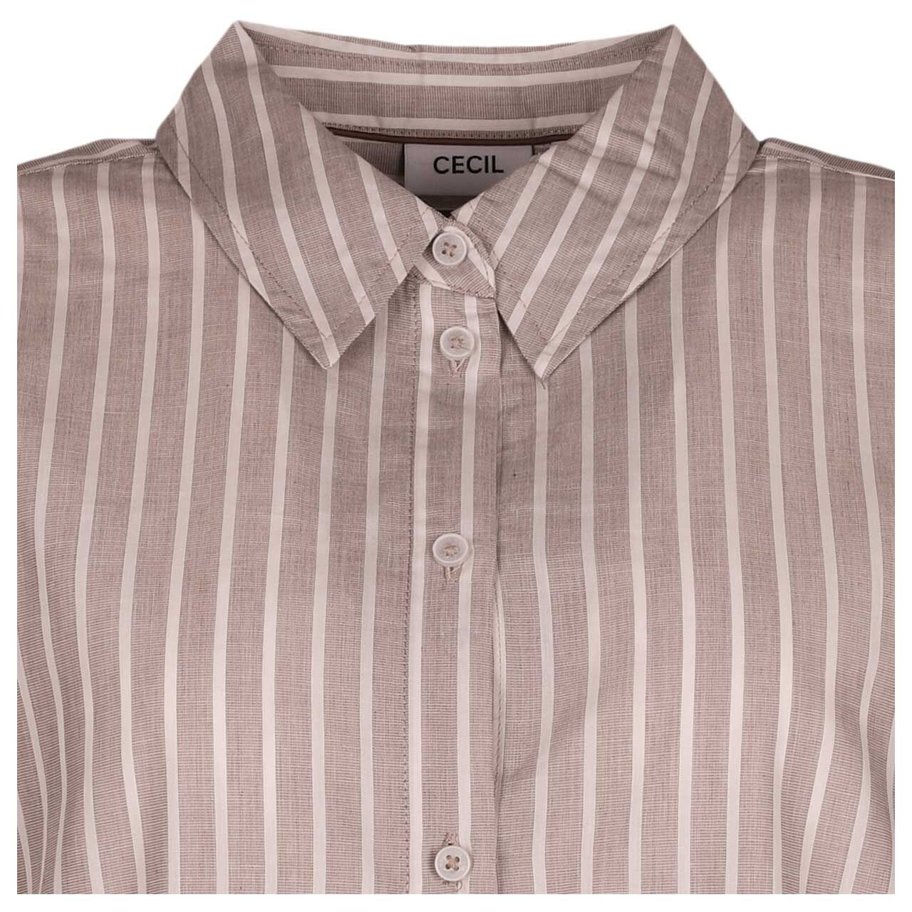 Damen Langarm Bluse Stripe von Cecil in Braun gestreift, detaillierte Vorderansicht