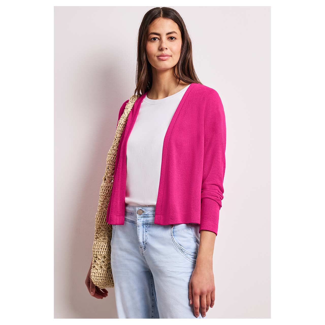 Damen Strickjacke Nette Knit Look von Street One in Pink, Vorderansicht am Model