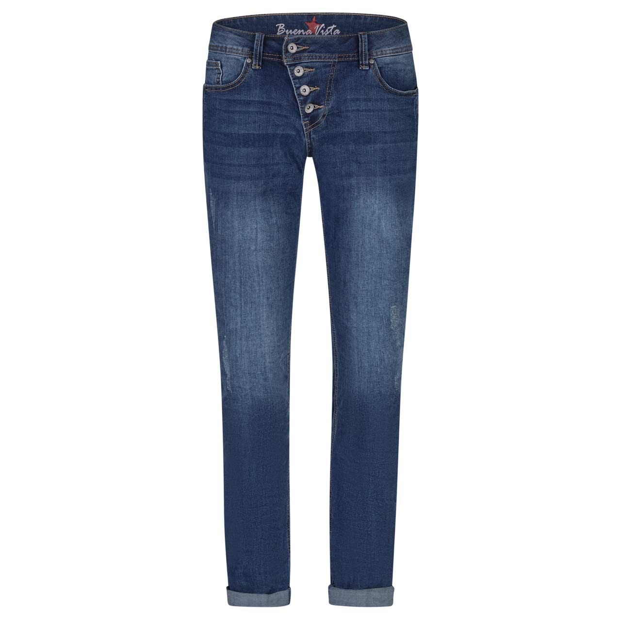 Damenjeans Malibu von Buena Vista in Dunkelblau verwaschen mit Destroyed-Effekten, Vorderansicht