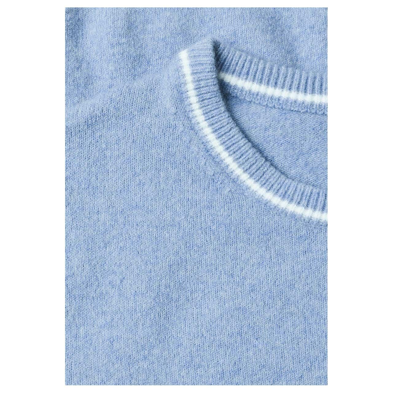 Street One Damen Kurzarm Pullover Cosy Sweater Collar Detail northern blue melange