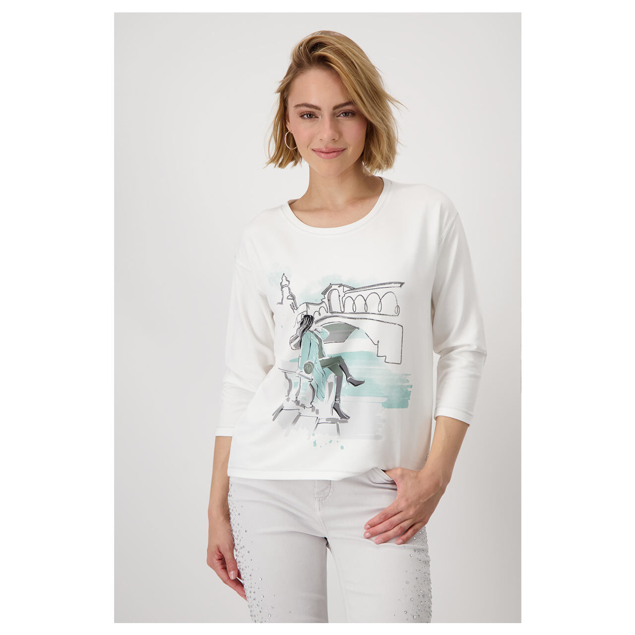Monari Damen 3/4 Arm Shirt off white with glitter