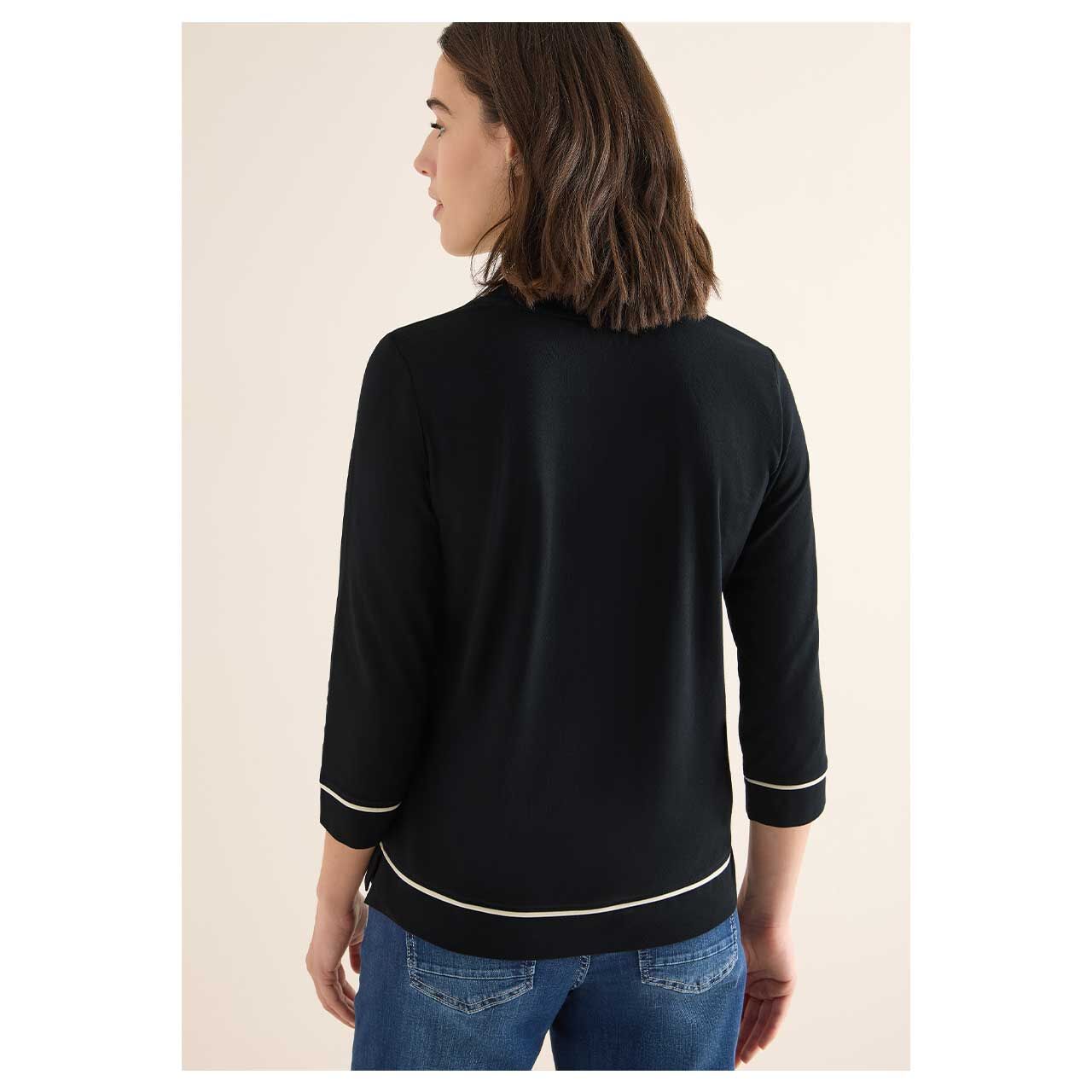 Damen 3/4 Arm Shirt Piping Detail Round Neck von Cecil in Schwarz, Rückansicht am Model