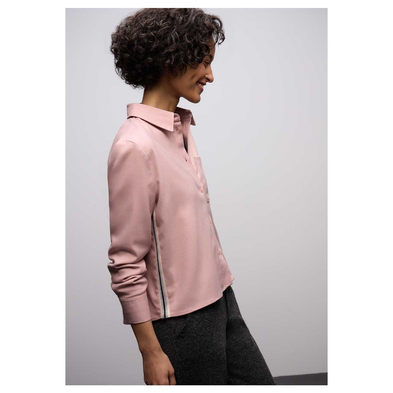 Damen Langarm Bluse Melange Shirtcollar von Street One in Rosa, Ganzkörperansicht vorne