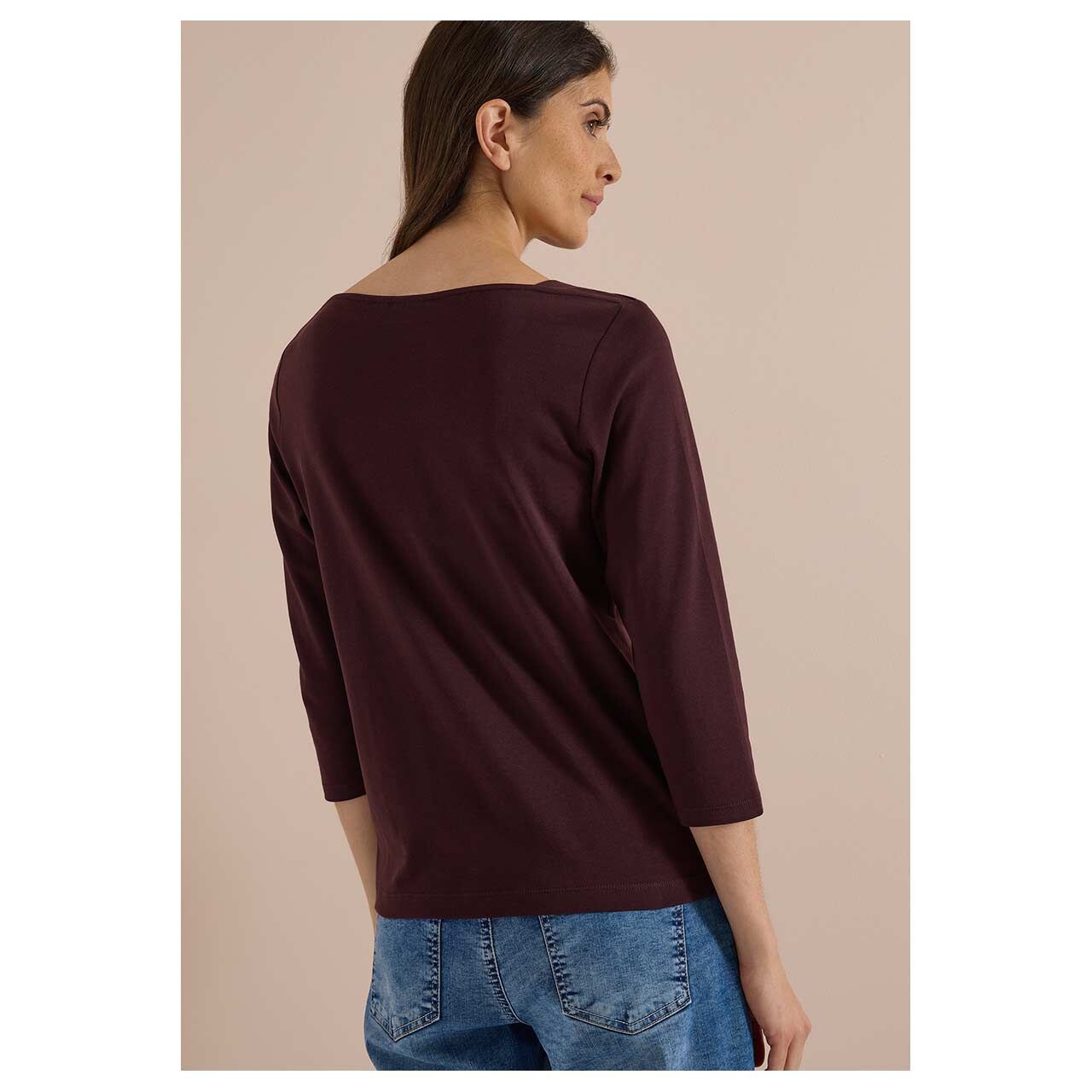 Damen 3/4 Arm Shirt Basic Boatneck von Cecil in Lila, Rückansicht am Model