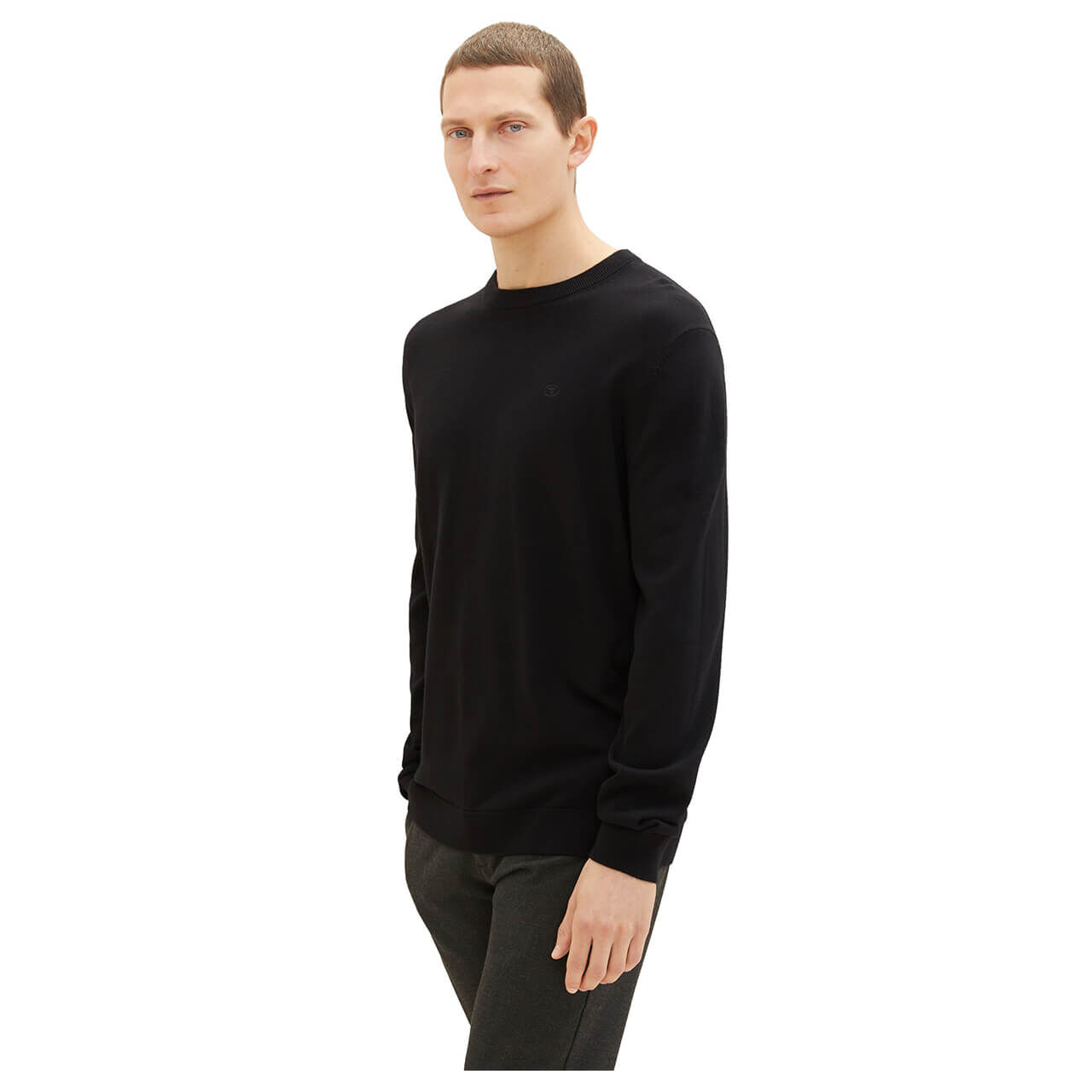Tom Tailor Herren Pullover Basic Crewneck deep black compact cotton