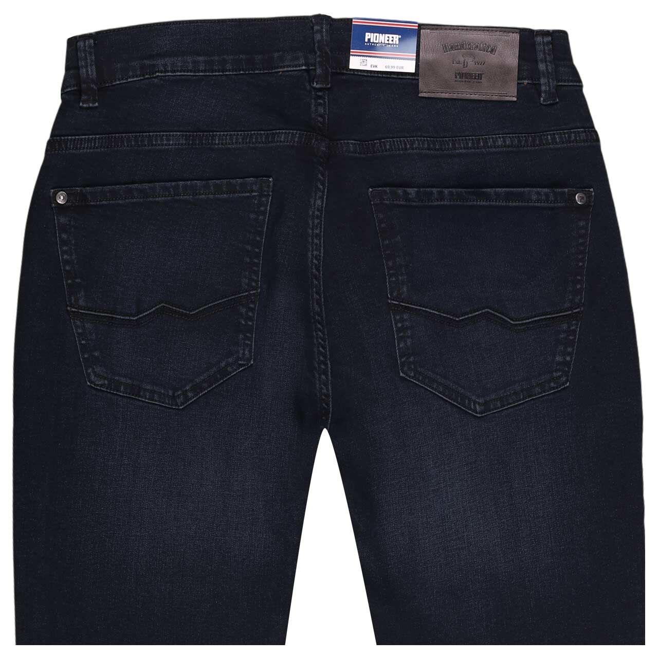 Stretch Herrenjeans Eric in Grau Dunkelblau angewaschen von Pioneer , Rückansicht