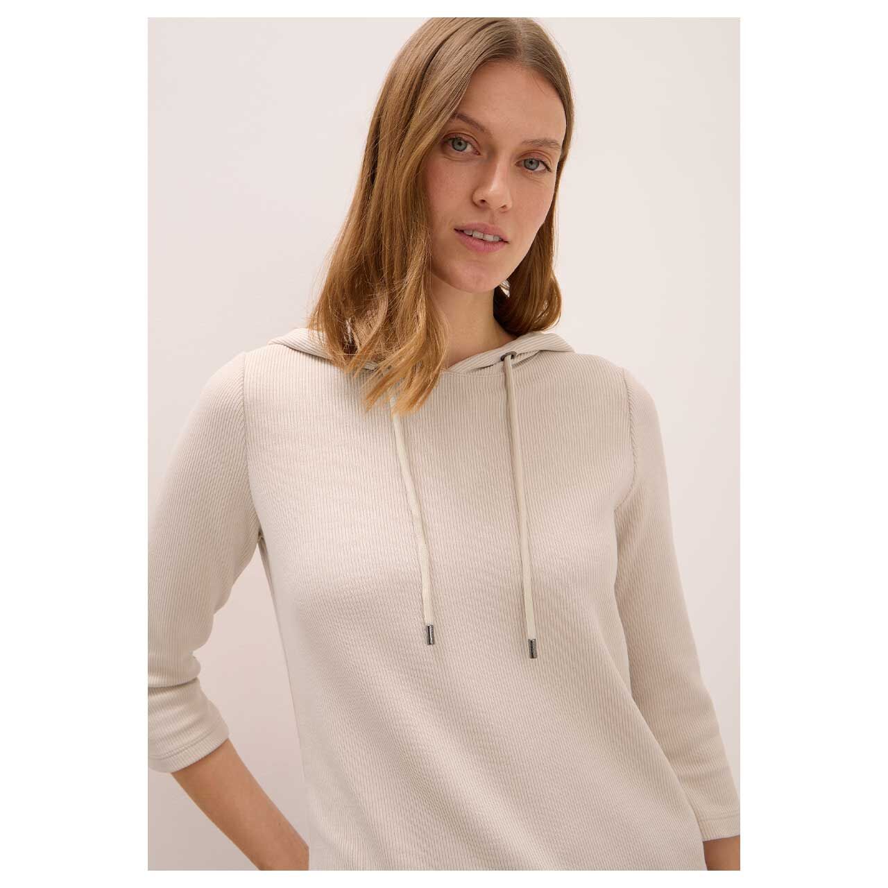 Damen 3/4 Arm Hoodie Sweatshirt Solid Rib von Cecil in Hellbeige, Ansicht Oberkörper