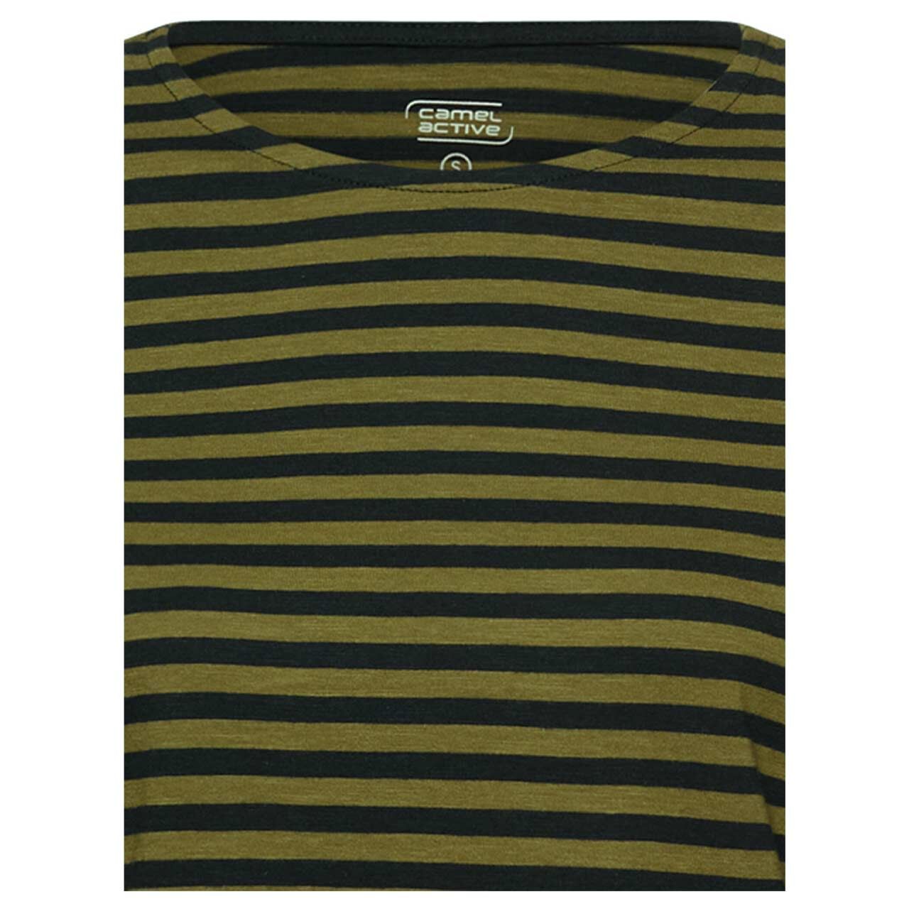 Damen Langarm Shirt von Camel active in Schwarz gestreift, Detailansicht vorne