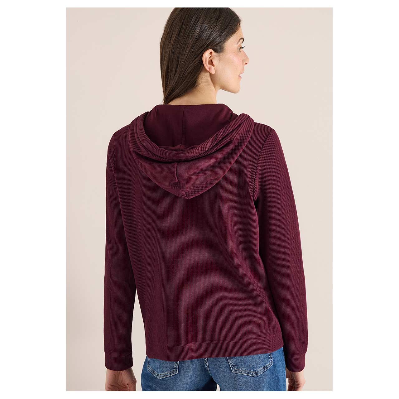 Damen Hoodie Shirtjacke von Cecil in Lila, Rückansicht mit Model