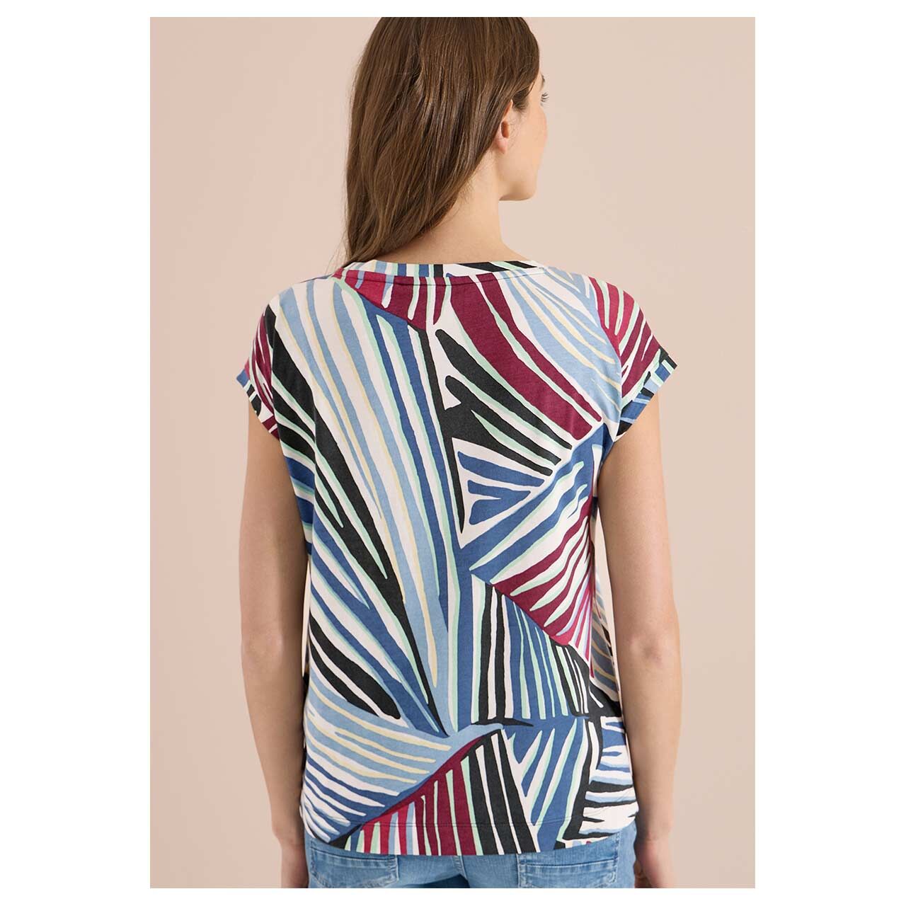 Damen T-Shirt Multi Allover von Cecil in Grün mit Print, Rückansicht am Model