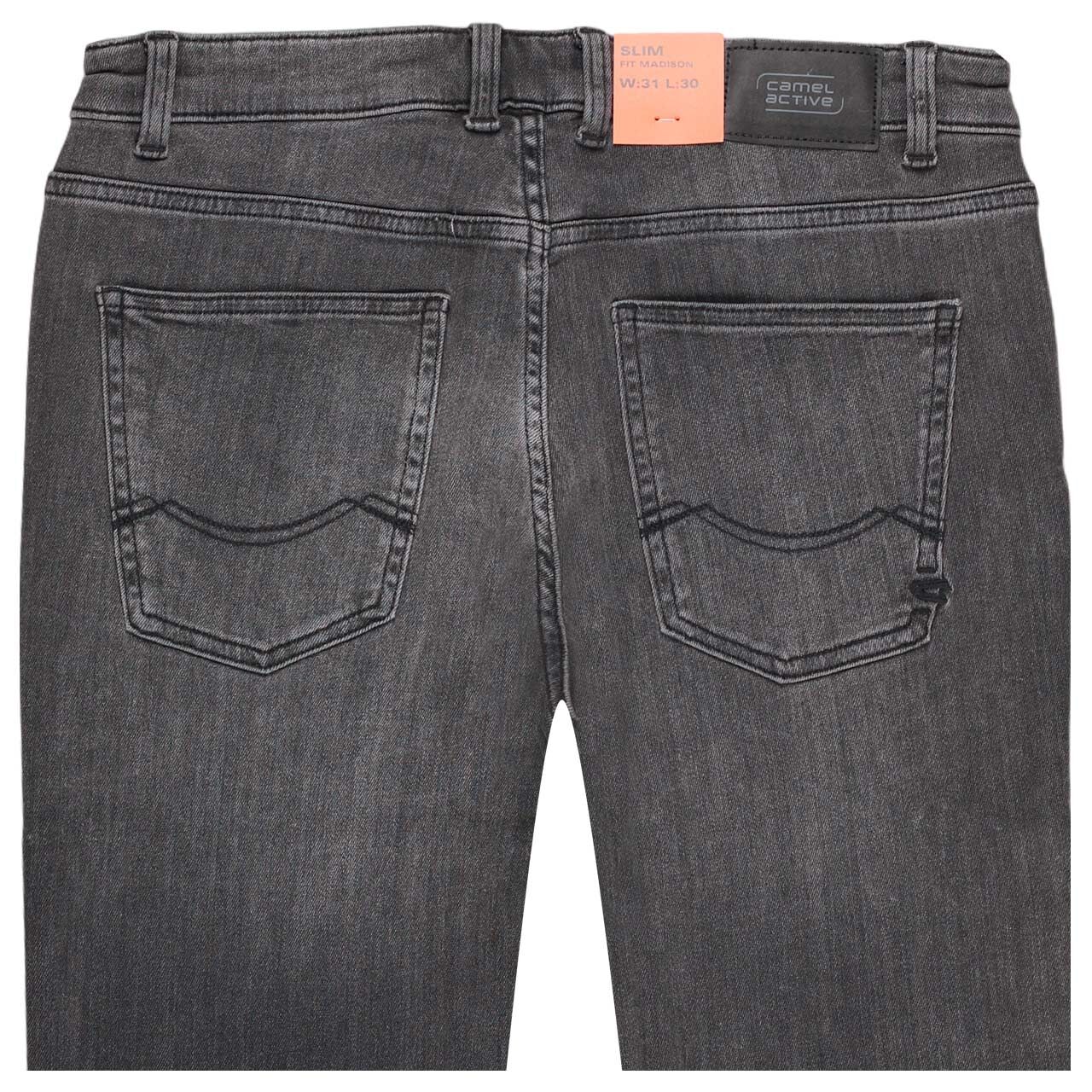 Herrenjeans Madison fleXXX von Camel active in Dunkelgrau angewaschen, detaillierte Rückansicht