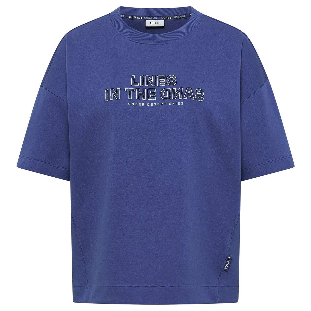 Cecil Damen Kurzarm Sweatshirt Embroidery deep river blue