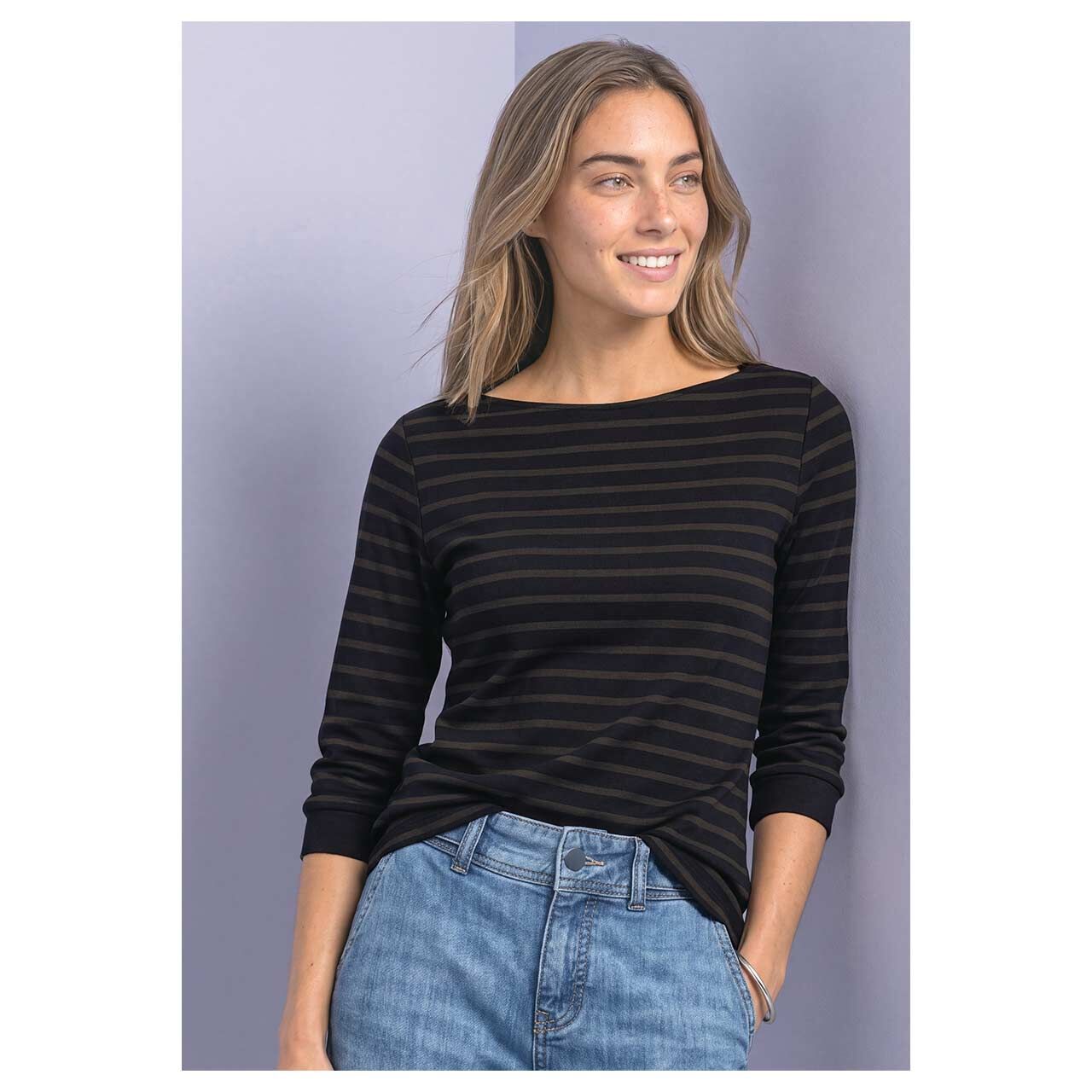 Damen 3/4 Arm Shirt Basic U-Boat von Street One in Dunkelblau gestreift, Vorderansicht am Model