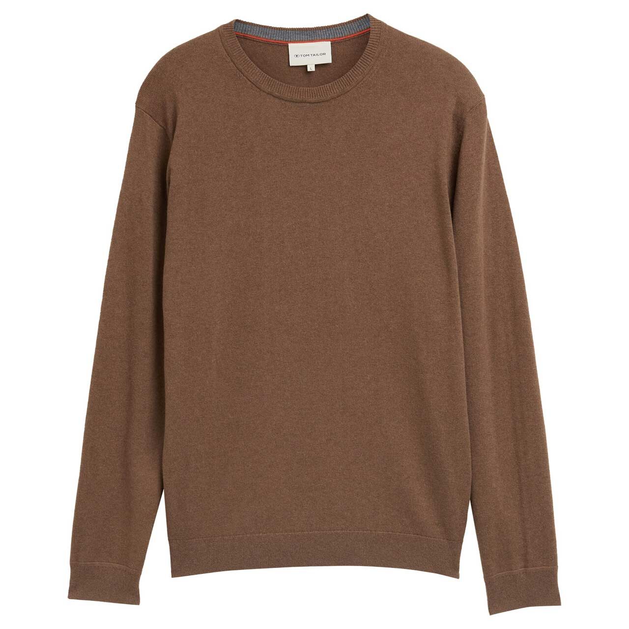 Tom Tailor Herren Pullover Cashmere Crewneck Knit dark taupe melange