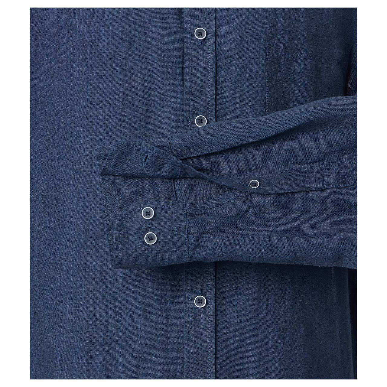 Herren Langarm Leinen Hemd von Casa Moda in Dunkelblau, Detailansicht Ärmel