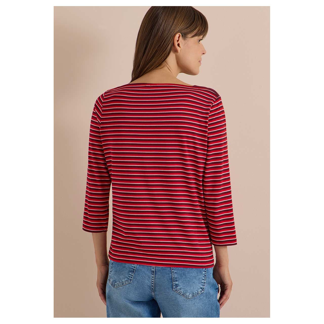 3/4 Arm Shirt Small Striped Boatneck von Cecil in Rot gestreift, Rückansicht am Model