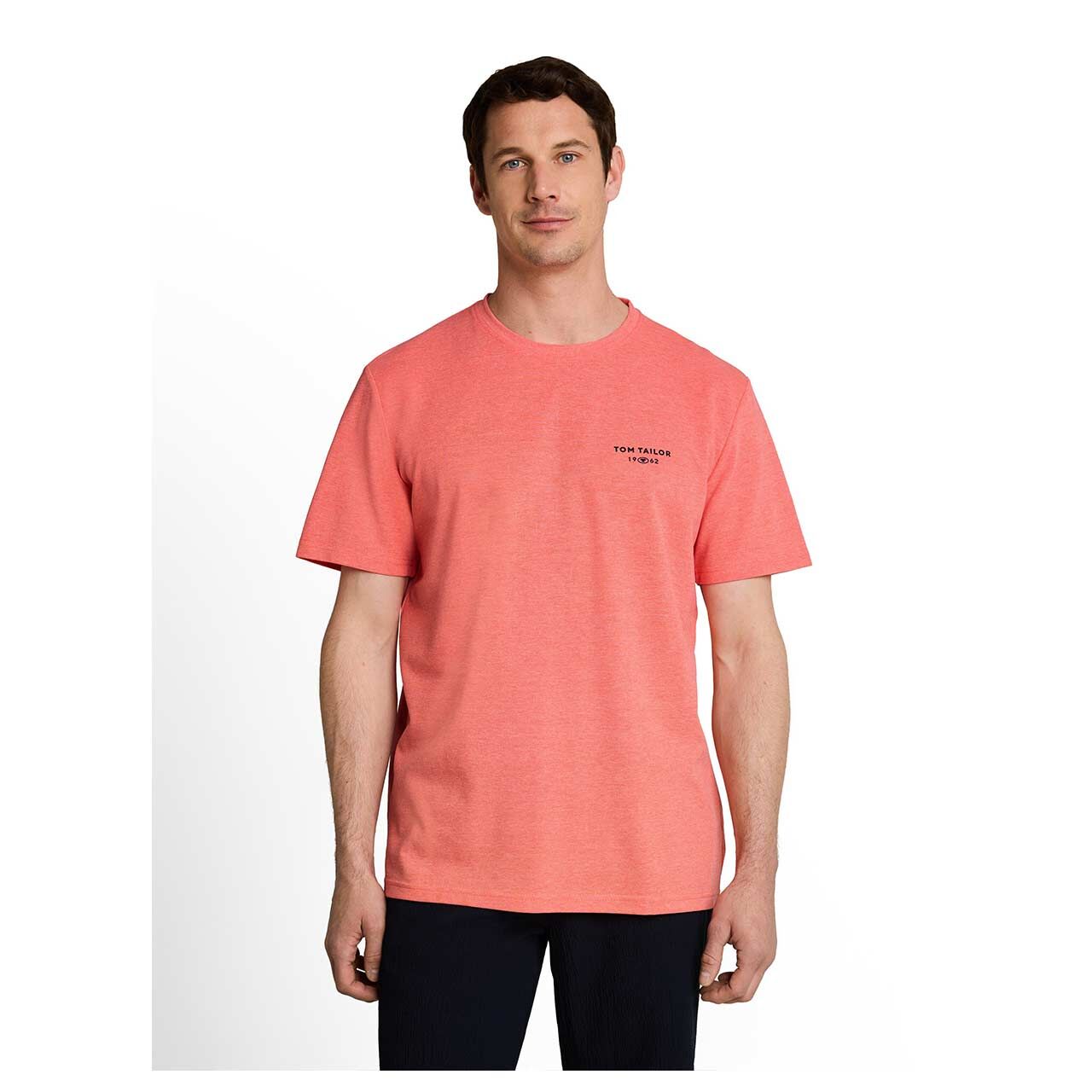 Herren Piqué T-Shirt von Tom Tailor in Orange-Rot meliert, Vorderansicht am Model