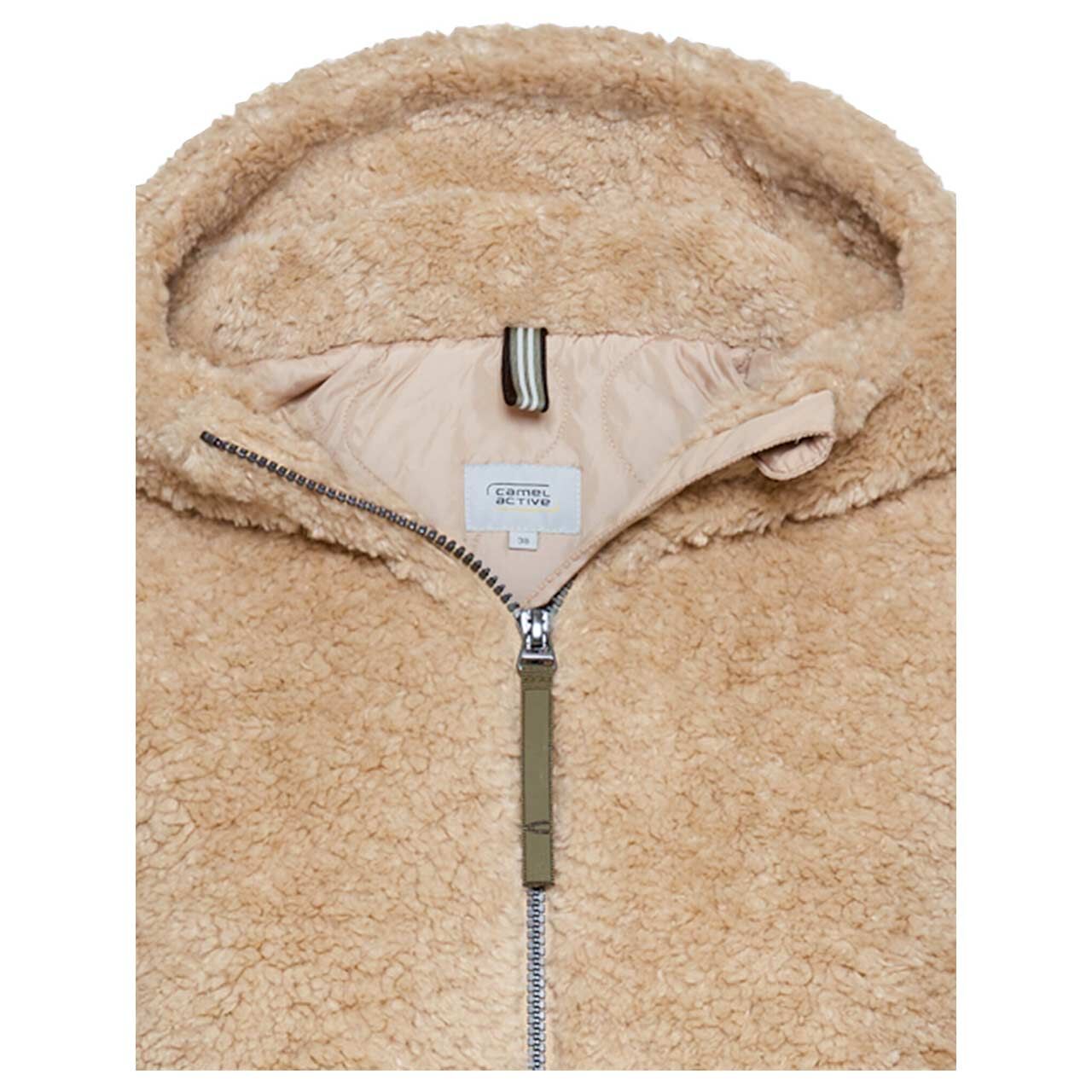 Damen Teddymantel von Camel active in Beige, Detailansicht Kapuze vorne