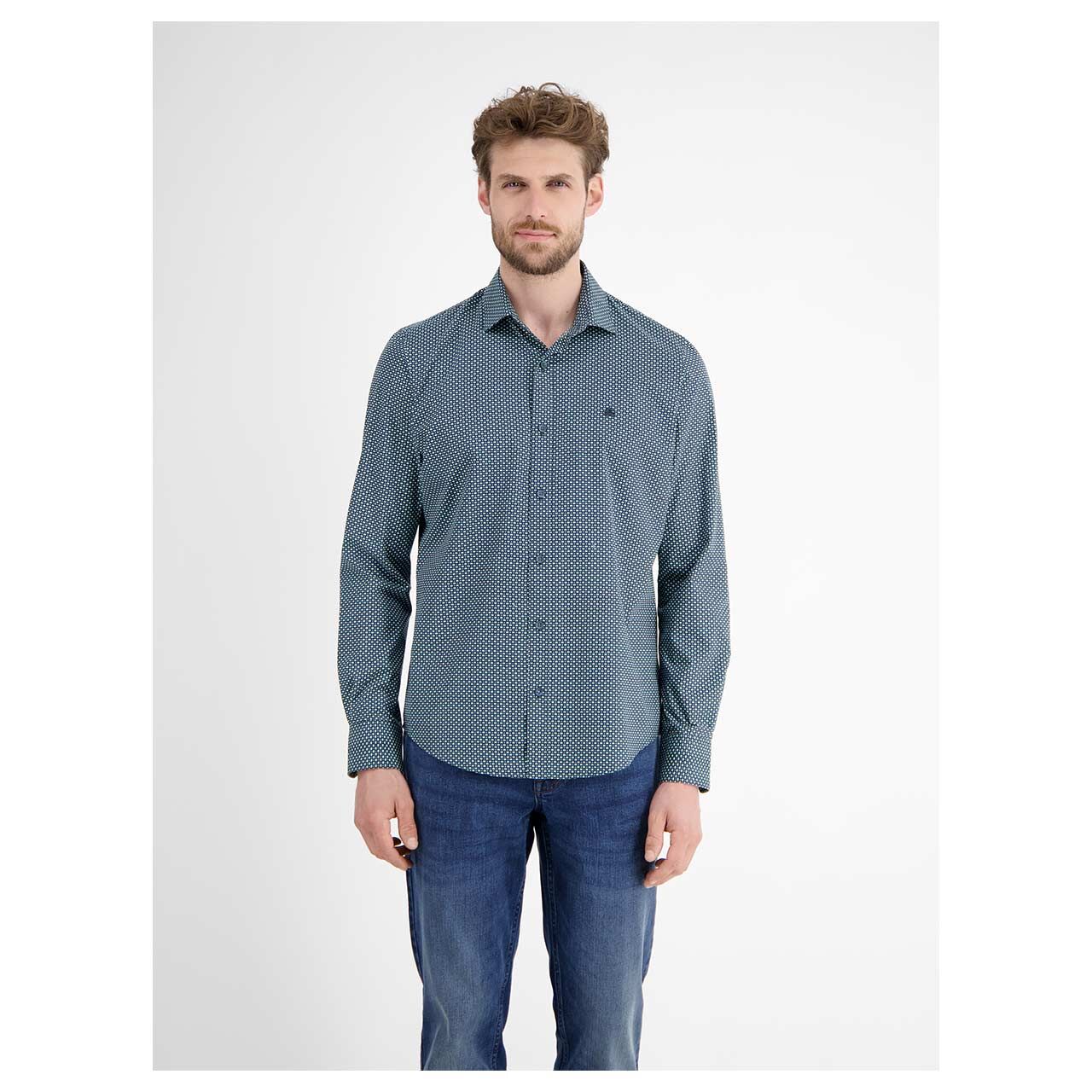 Herren Hemd von Lerros in Blau mit Print, Vorderansicht mit Model
