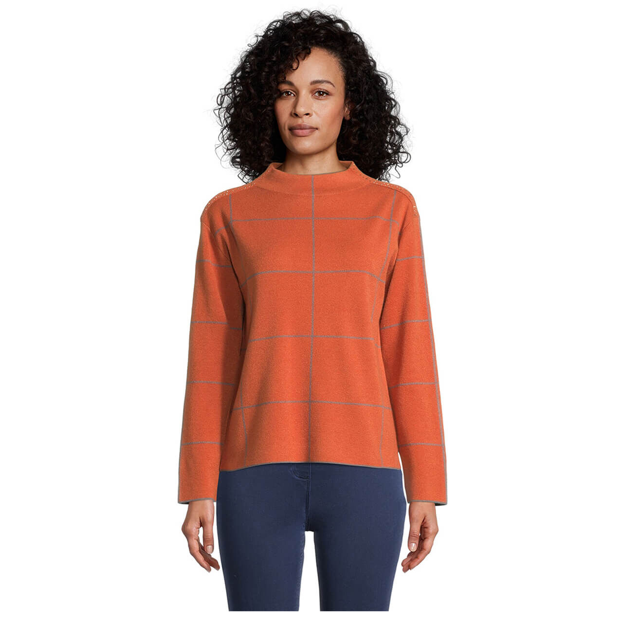 betty-barclay-pullover-orange-3891-model-vorne Betty Barclay Pullover für Damen in Orange, FarbNr.: 3891