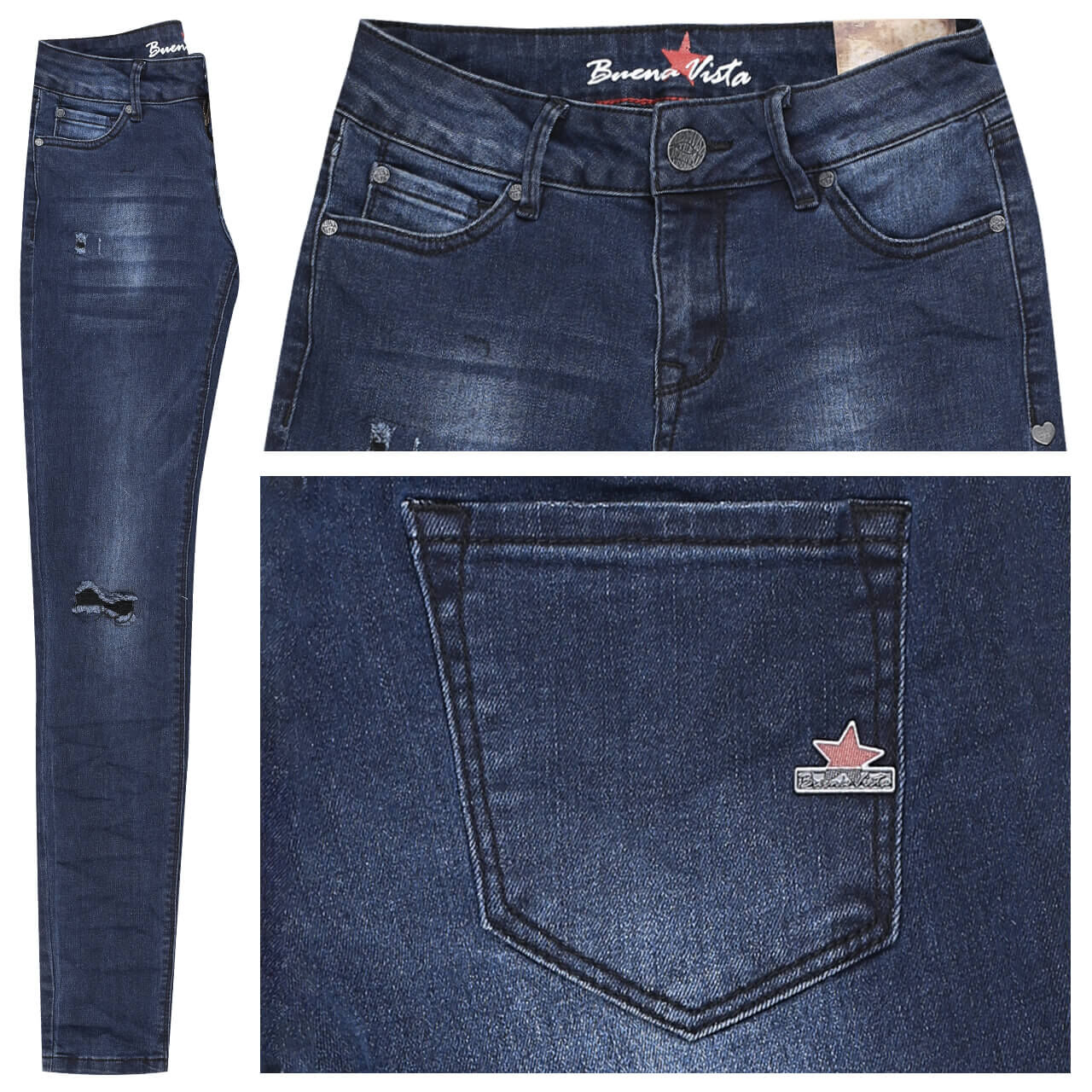 Buena Vista Jeans Italy Stretch Denim für Damen in Dunkelblau mit Destroyed-Effekten, FarbNr.: 2398