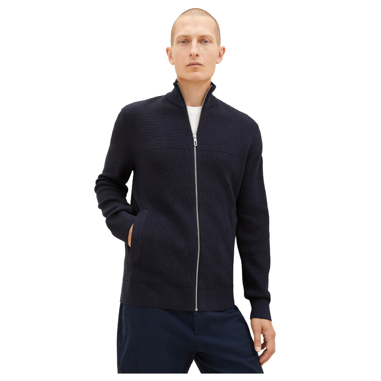 Tom Tailor Herren Strickjacke knitted navy melange blue
