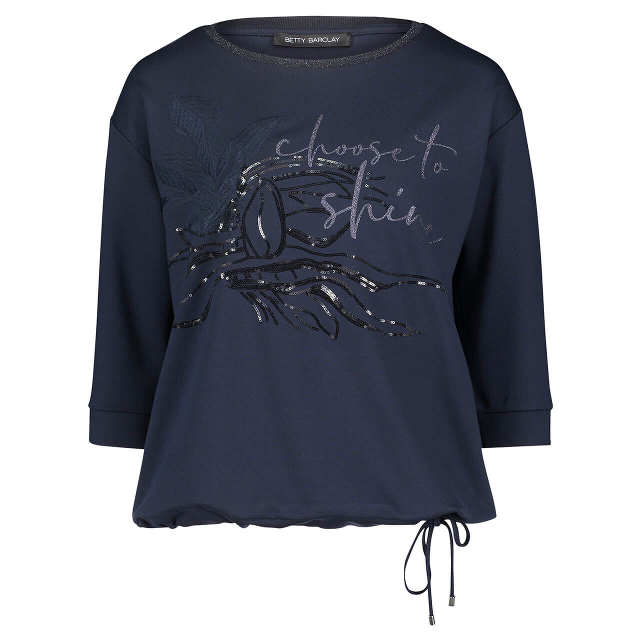 betty-barclay-3-4-arm-pullover-dunkelblau-8345 Betty Barclay 3/4 Arm Pullover für Damen in Dunkelblau mit Print, FarbNr.: 8345
