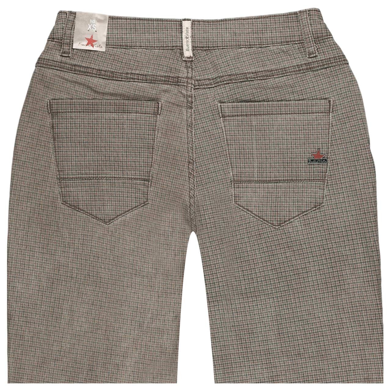 Damen Ankle Baumwollhose Anna C Straight Cropped Stretch Twill von Buena Vista in Grau kariert, detaillierte Rückansicht