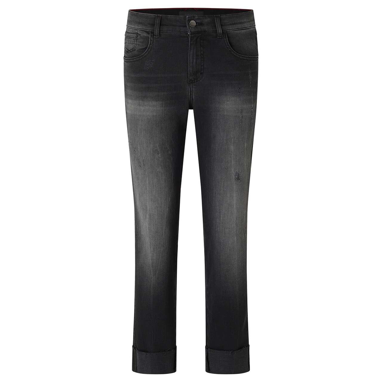 Damen Ankle Jeans Darleen Crop TU Fringe von Angels in Dunkelgrau angewaschen mit Destroyed-Effekten, Vorderansicht