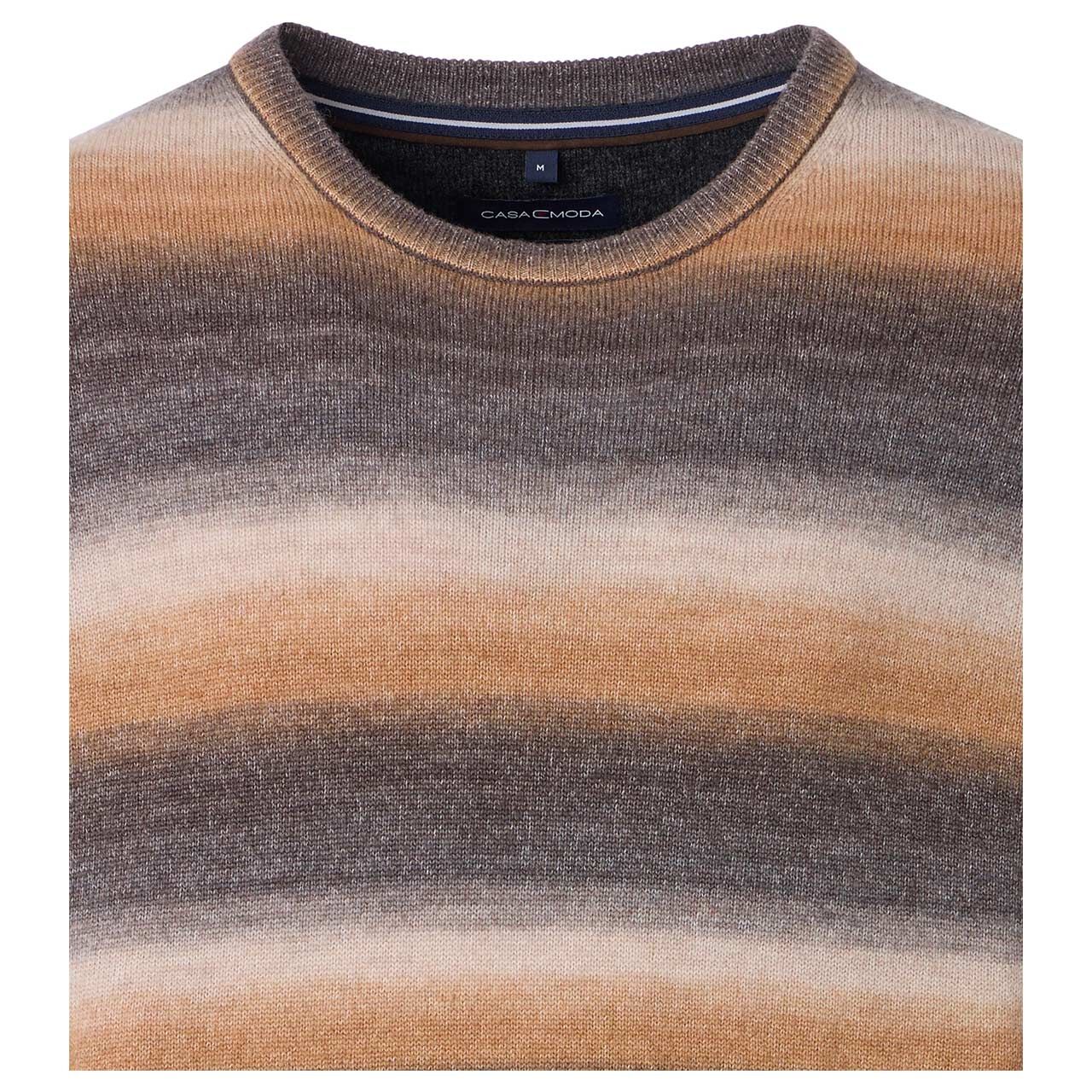Herren Pullover von Casa Moda in Grau-Braun gestreift, Detailansicht vorne