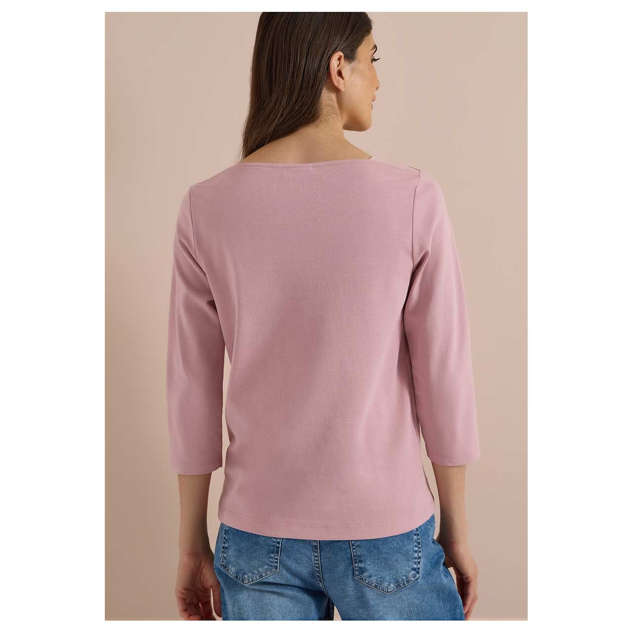 Damen 3/4 Arm Shirt Basic Boatneck von Cecil in Rosa, Rückansicht am Model