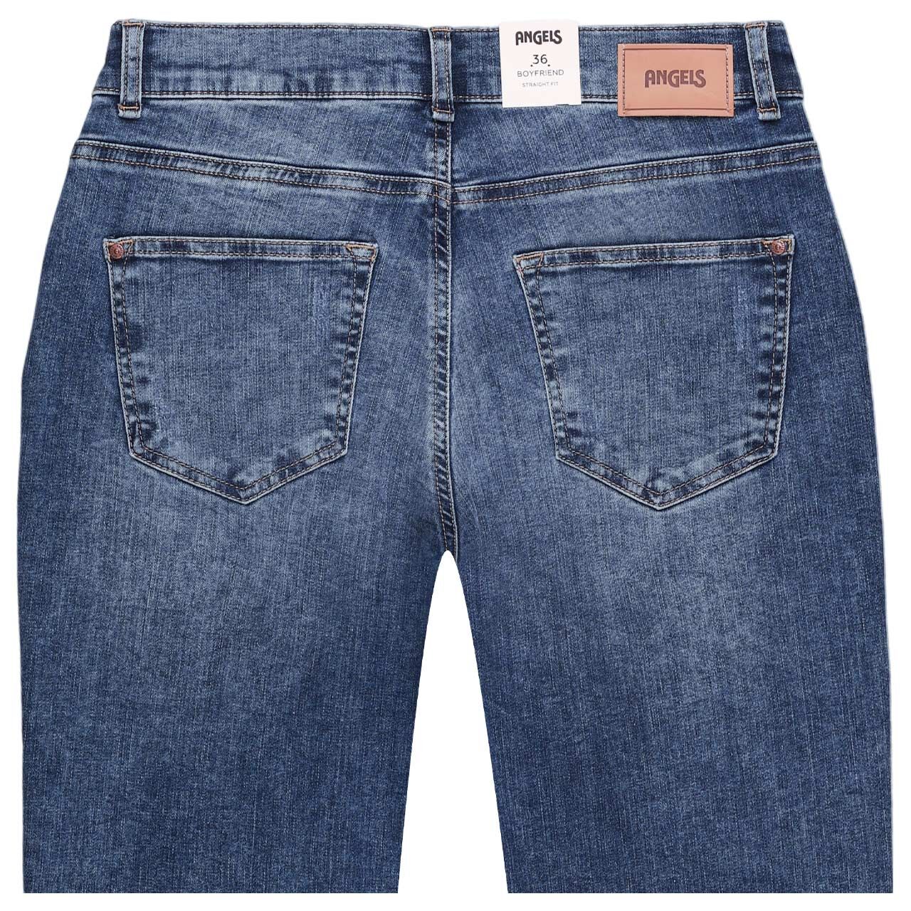 Damenjeans Boyfriend Sparkle von Angels in Blau verwaschen mit Destroyed-Effekten, detaillierte Rückansicht