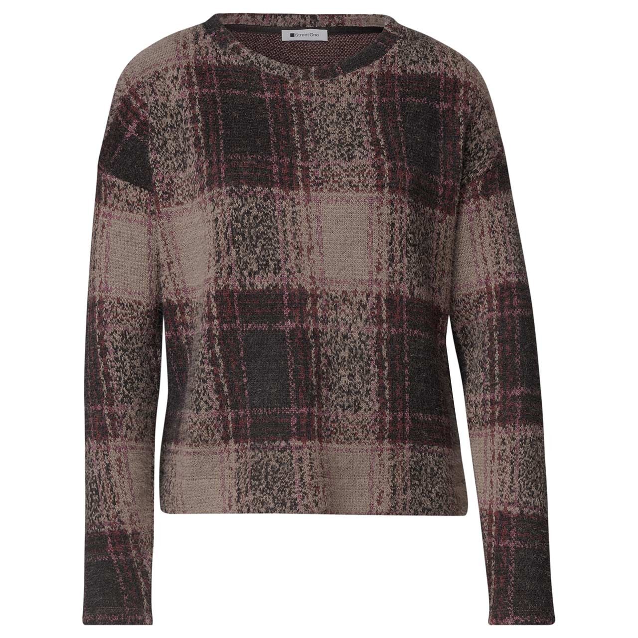Street One Damen Pullover Soft Multicolor Check Style black coffee