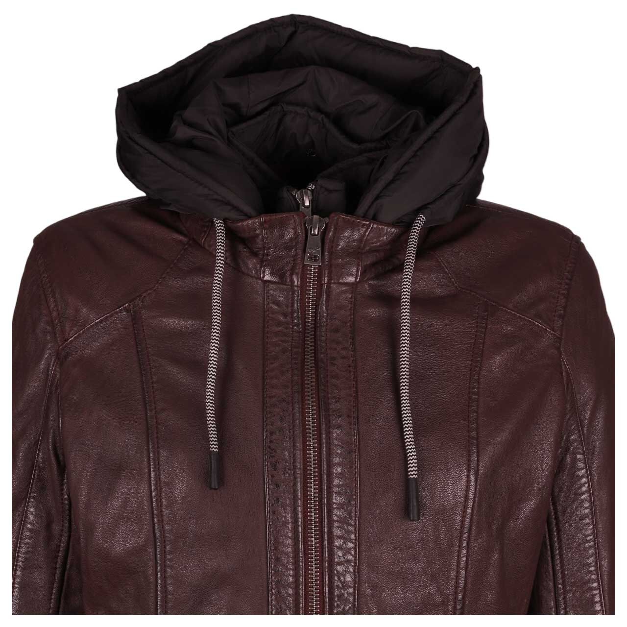 Damen Lederjacke Taja von Mauritius in Burgunderrot, Detaillansicht Vorderseite