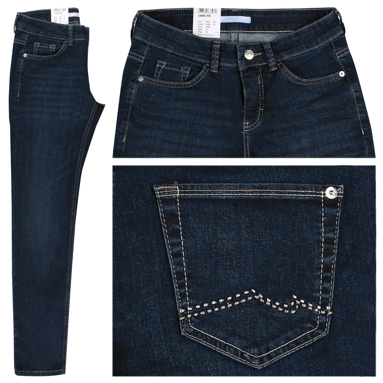 mac-carriepipe-jeans-darkblue-D845 Damenjeans Carrie Pipe von MAC in Dunkelblau verwaschen mit der Farbnummer D845