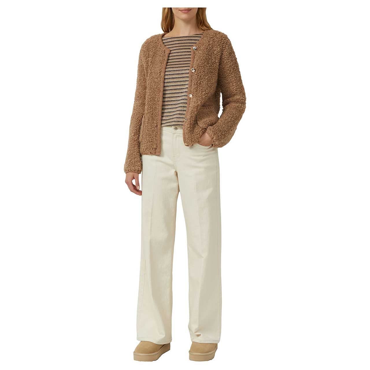 Damen 3/4 Arm Shirt von s.Oliver in Braun kariert, Ganzkörperansicht am Model