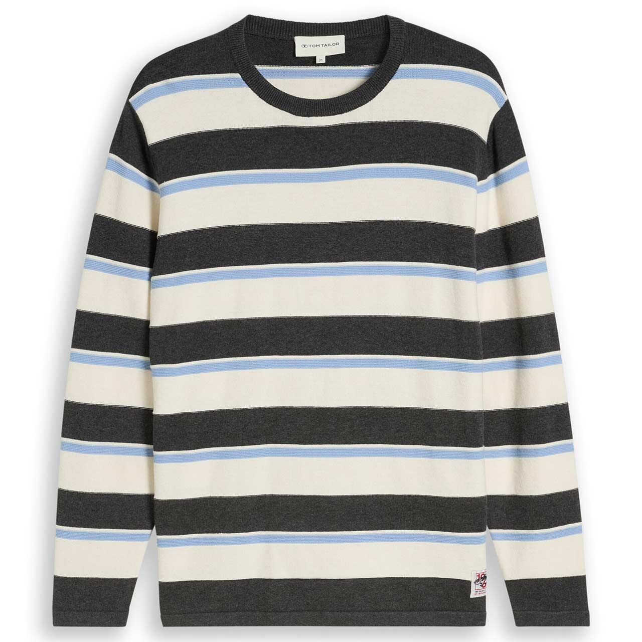 Tom Tailor Herren Pullover Striped Crew Neck Knit off white grey blue stripe