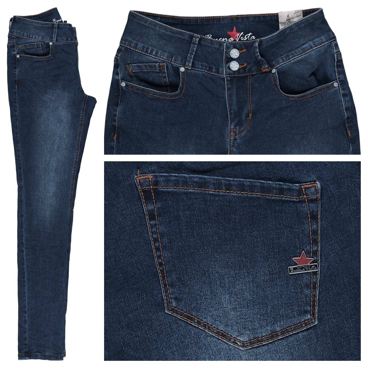 Buena Vista Tummyless Stretch Denim Jeans deep dark stone blue